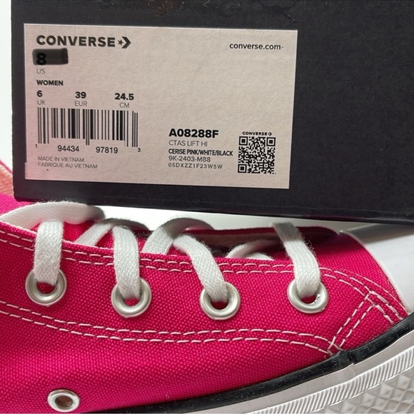 Converse WMNS CTAS LIFT HI CERISE PINK/WHITE/BLACK A08288F Platforms Sneakers - Picture 16 of 16
